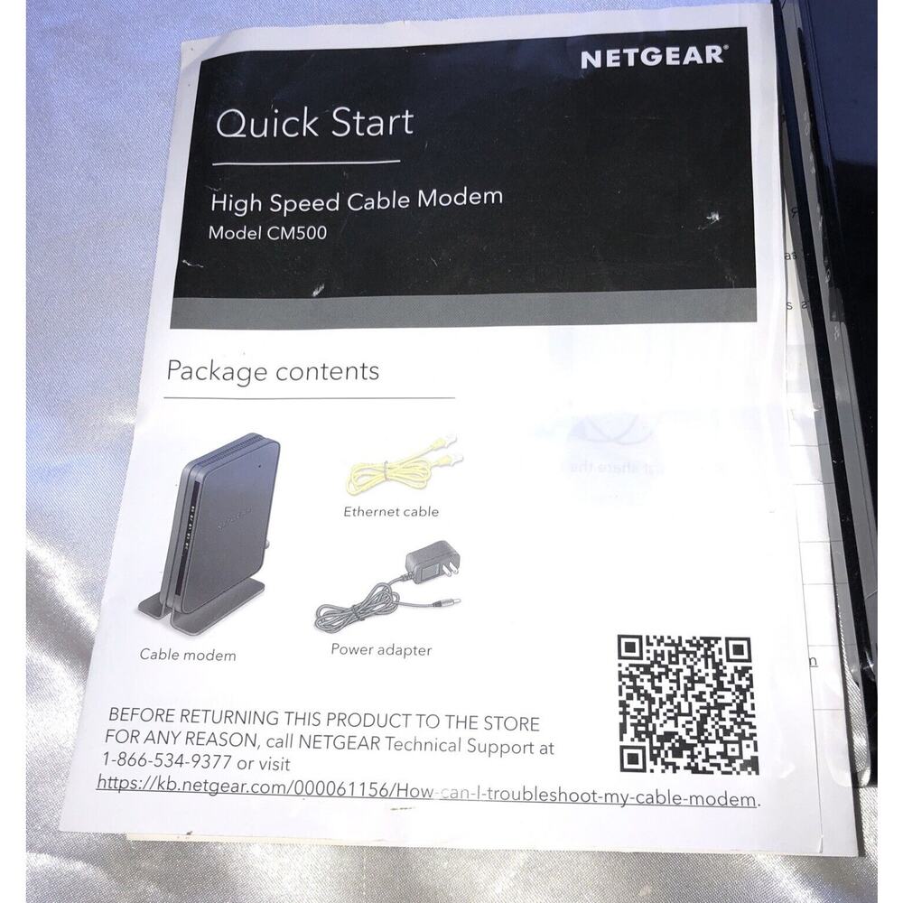 Netgear Cable Modem CM500 W/ac adapter ethernet cable & Quick Start Guide - Picture 2 of 5